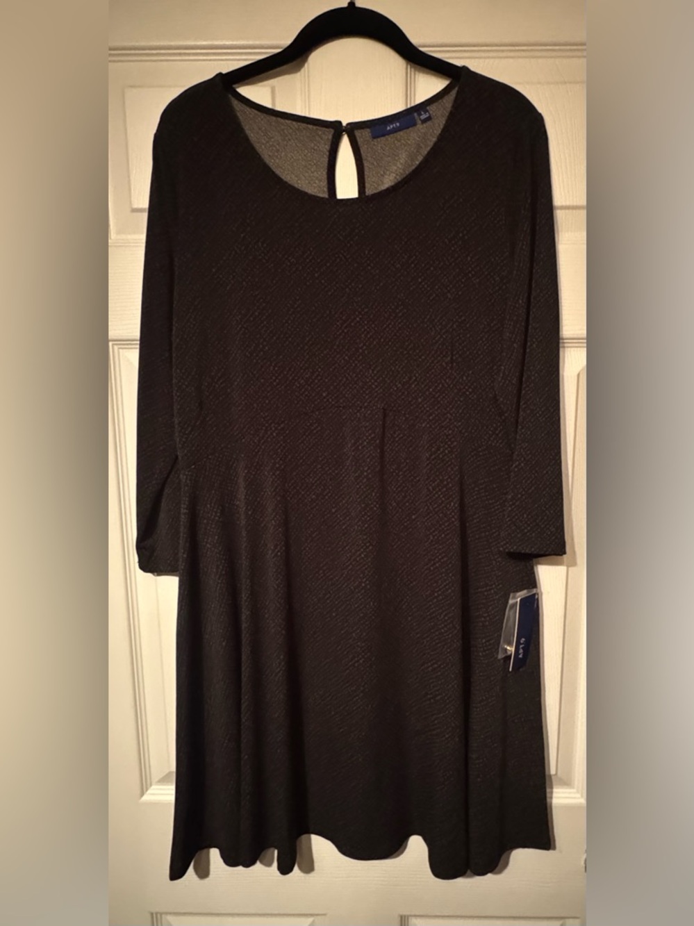 NWT Apt. 9 Sz Large Black w/ Gray Speckled Babydoll Long Sleeve Dress